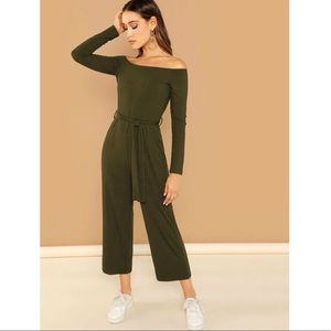 ✨NEW✨Off Shoulder Tie Waist Wide Leg Jumpsuit